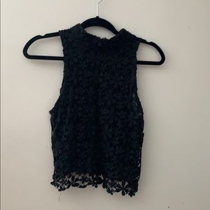 LF High neck black lace cropped tank
